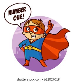 Superhero Boy Number one Sticker Vector Illustration