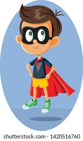 Superhero Boy Vector Illustration Cartoon. Little kid with superpowers flying with magic cape
