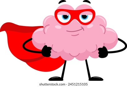 SuperHero Brain Cartoon Character. Vector Illustration Flat Design Isolated On Transparent Background