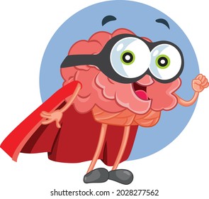 Superhero Brain Vector Cartoon Illustration. Funny strong brain conceptual character mascot design
