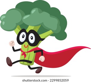 
Superhero Broccoli Running with Energy Vector Cartoon Character. Cheerful vegetable exercising with energy super food concept illustration
