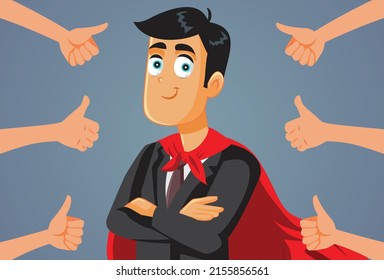 
Superhero Businessman Getting Public Appreciation Vector cartoon. Successful super entrepreneur standing confident with arms crossed
