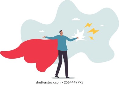 Superhero businessman with superpower to win business success, strength or power to control and finish work, confidence great responsibility,business concept.flat character.