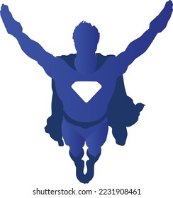 Superhero with cape flying silhouette
