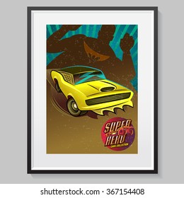 Superhero cars collection. Decor print. Poster layout