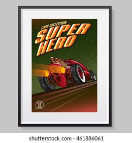 Superhero cars collection. Fake comic book cover. Poster layout