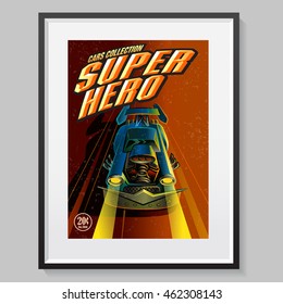 Superhero cars collection. Fake comic book cover. Poster layout