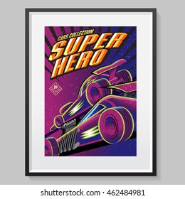 Superhero cars collection. Fake comic book cover. Poster layout