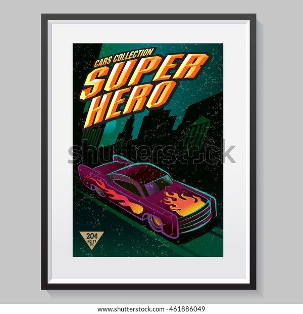 Superhero cars collection. Fake comic book cover.\
Poster layout