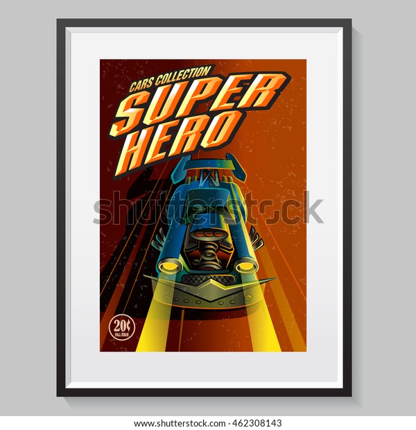 Superhero cars collection. Fake comic book cover.\
Poster layout
