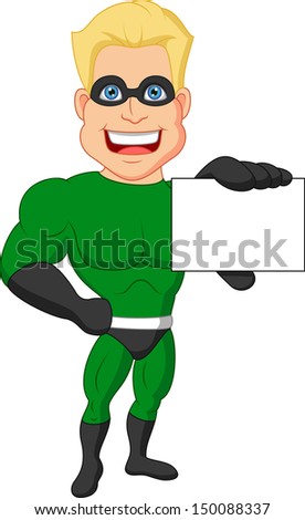 Superhero cartoon with blank card