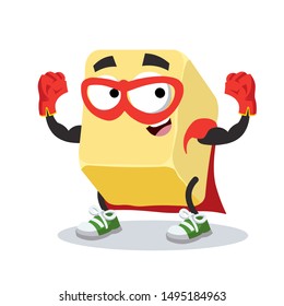 superhero cartoon creamy butter or margarine character mascot in sneakers on a white background