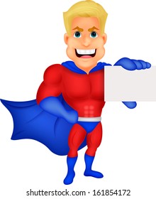 Superhero cartoon holding name card