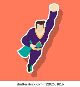 Superhero Cartoon Icon With Superman On Background Isolated Sticker Illustration