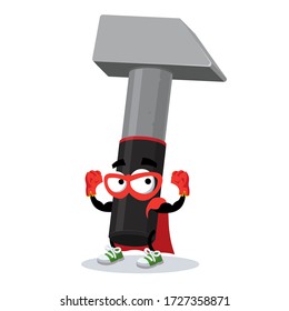 superhero cartoon iron hammer with rubberized handle character mascot in sneakers on a white background