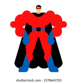 Superhero cartoon isolated. Super guy in mask and raincoat. Strong man