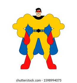 Superhero cartoon isolated. Super guy in mask and raincoat. Strong man