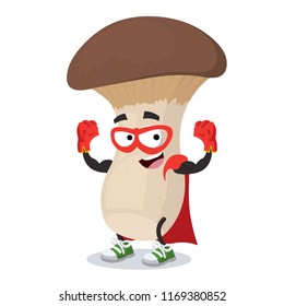 Superhero cartoon king trumpet mushroom character mascot in sneakers on a white background