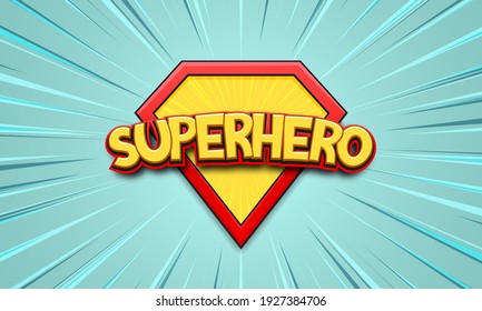 Superhero Cartoon Logo On Bright Background. Vector Illustration.