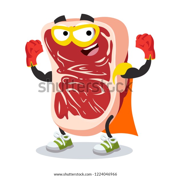 Superhero Cartoon Marbled Beef Steak Character Stock Vector Royalty