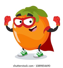 Superhero cartoon persimmon character mascot in sneakers on a white background