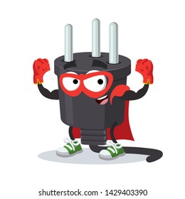 Superhero cartoon power plug type H character mascot in sneakers on a white background