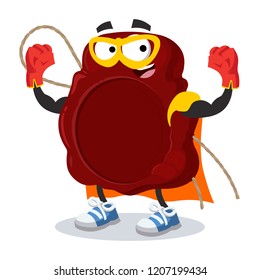 Superhero cartoon seal wax stamp character mascot in sneakers on a white background