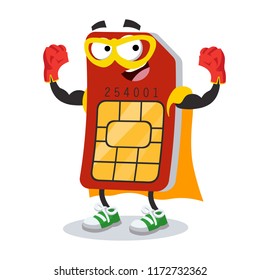 Superhero cartoon sim card character mascot on a white background
