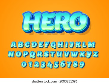 superhero cartoon style font design. Custom alphabet letters and numbers for game title or movie poster.
