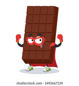 superhero cartoon sweet milk chocolate bar character mascot in sneakers on a white background