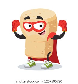 Superhero cartoon wine cork character mascot in sneakers on a white background