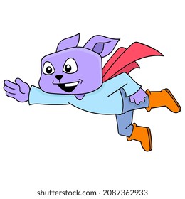 Superheldenkatze, die in den Weltraum fliegt, rettet die Welt, Vektorgrafik. doodle Icon-Bild kawaii.