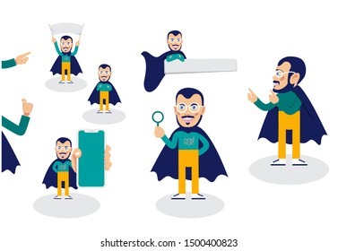Superhero character in different positions. For presentation Vector illustration