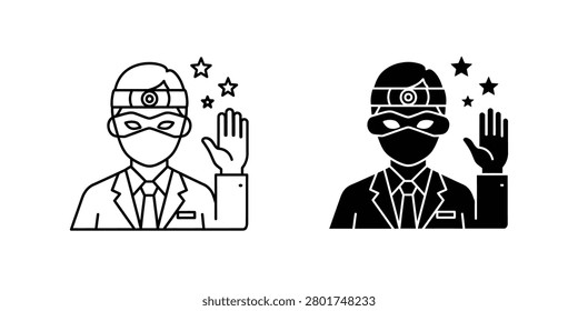 Superhero character identity icon set with superhero character protection vigilante identity headlamp