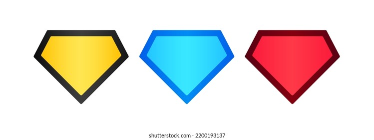 Superhero character label on chest. Diamond shape super hero sign. Strong man symbol. Costume cartoon emblem. Comic hero sticker