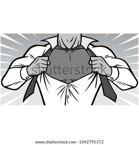Superhero Chest Illustration - A vector cartoon illustration of a Superhero ripping shirt off concept.