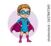 Superhero child cartoon character Vector illustration design