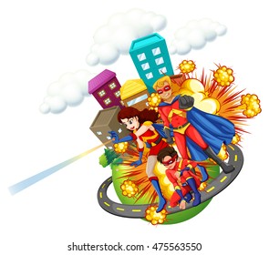 Superhero and city background illustration