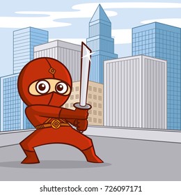 Superhero in the city Cartoon character Vector illustration