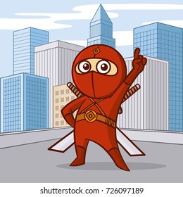 Superhero in the city Cartoon character Vector illustration