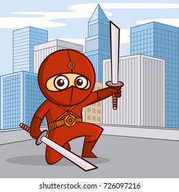 Superhero in the city Cartoon character Vector illustration