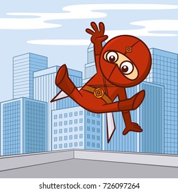 Superhero in the city Cartoon character Vector illustration