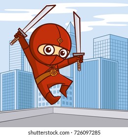 Superhero in the city Cartoon character Vector illustration