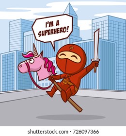 Superhero in the city Cartoon character Vector illustration