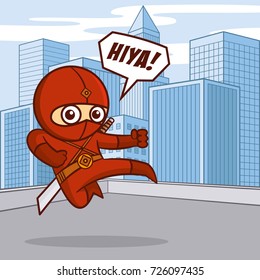 Superhero in the city Cartoon character Vector illustration