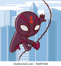 Superhero in the city Cartoon character Vector illustration