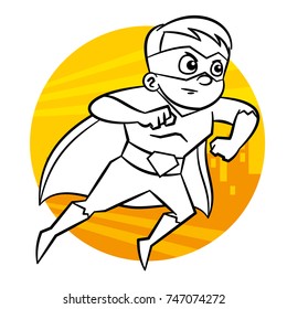 Superhero in the city Coloring page Vector illustration