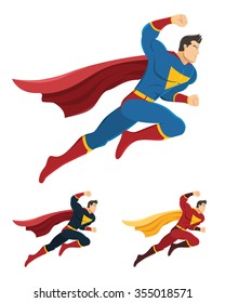 Superhero with clenched fist ready to fight. Superhero in action. Below are 2 additional versions. No gradients used.