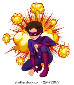 Superhero with cloud explosion background