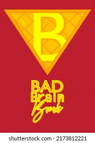 Superhero coat of arms showing Bad Brain Break icon. Colorful comic book style vector illustration.